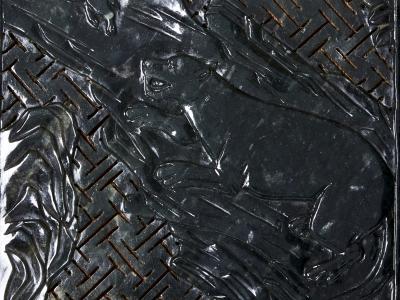 French Art Deco box black lacquer carved Jade stone 1930