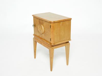 French Art Deco carved ash wood nightstand 1940s