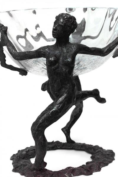 French Art Moderne Bronze Centerpiece with Two Female Figures
