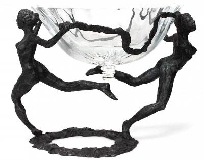 French Art Moderne Bronze Centerpiece with Two Female Figures