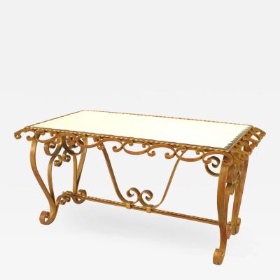 French Art Moderne Gilt Iron and Mirror Coffee Table