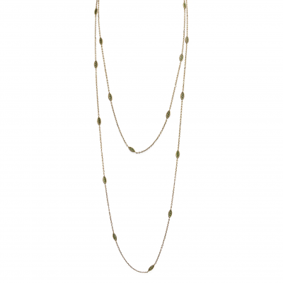 French Art Nouveau 18K Gold and Plique jour Enamel Longchain Necklace