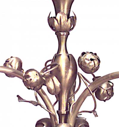 French Art Nouveau Brass Floral Chandelier