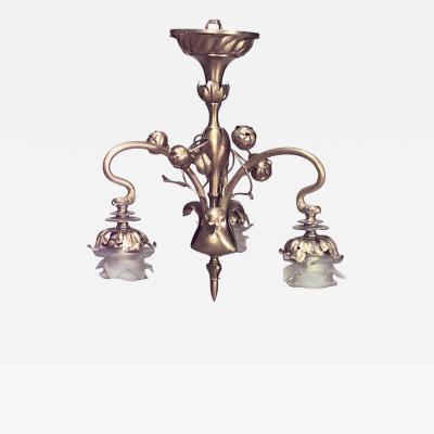 French Art Nouveau Brass Floral Chandelier