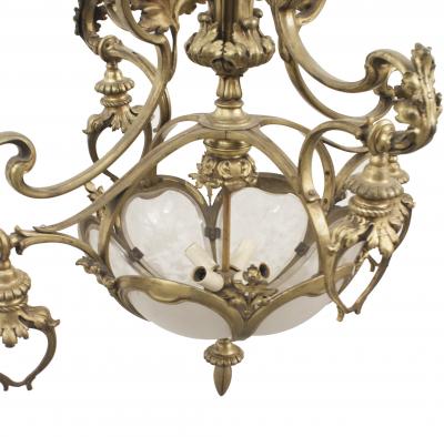 French Art Nouveau Bronze Dore Chandelier