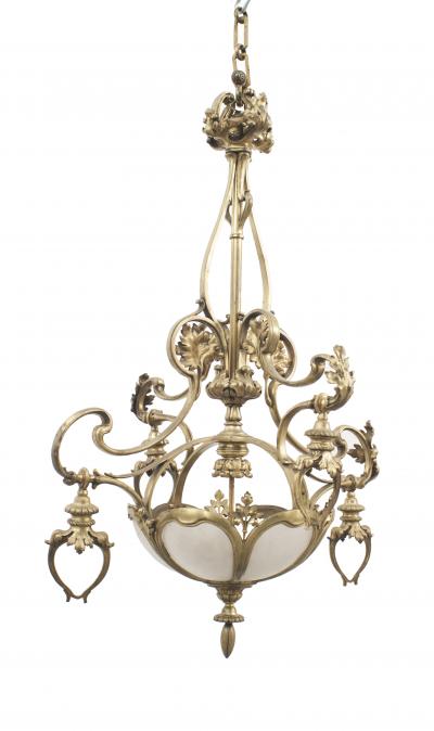 French Art Nouveau Bronze Dore Chandelier