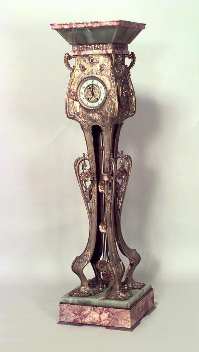 French Art Nouveau Bronze Dore Grandfather Clock
