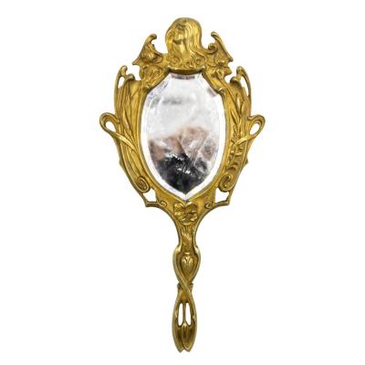 French Art Nouveau Bronze Dore Hand Mirror