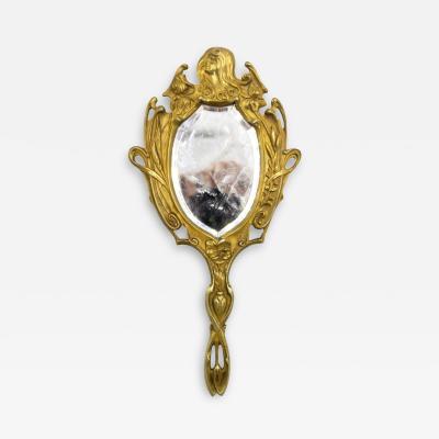 French Art Nouveau Bronze Dore Hand Mirror