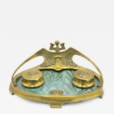 French Art Nouveau Bronze Dore Inkwell