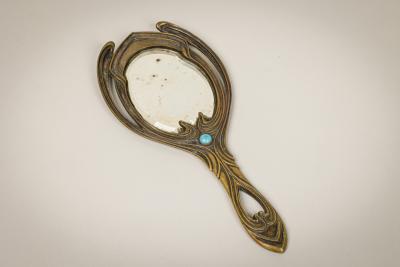 French Art Nouveau Bronze Hand Mirror