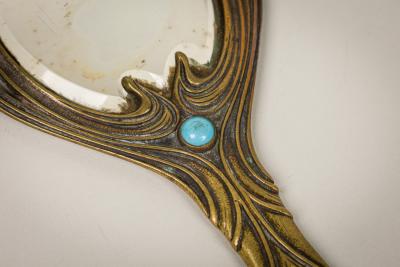 French Art Nouveau Bronze Hand Mirror