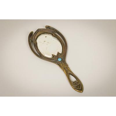 French Art Nouveau Bronze Hand Mirror