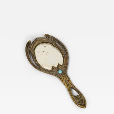 French Art Nouveau Bronze Hand Mirror