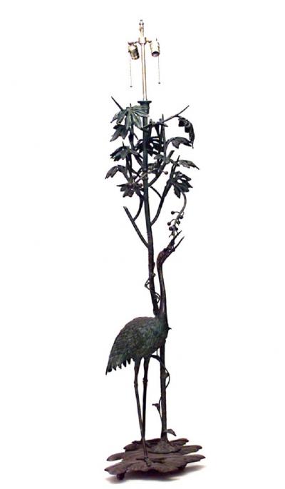 French Art Nouveau Bronze Heron Floor Lamp
