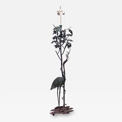 French Art Nouveau Bronze Heron Floor Lamp