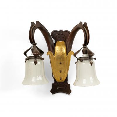 French Art Nouveau Copper Fleur de Lis Wall Sconces