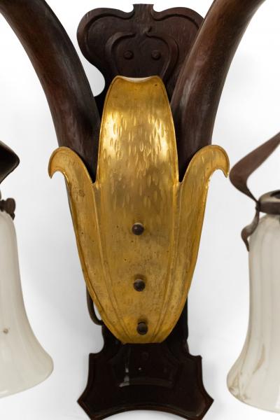 French Art Nouveau Copper Fleur de Lis Wall Sconces