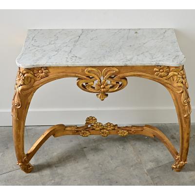 French Art Nouveau Gilt Console Table