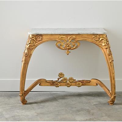 French Art Nouveau Gilt Console Table