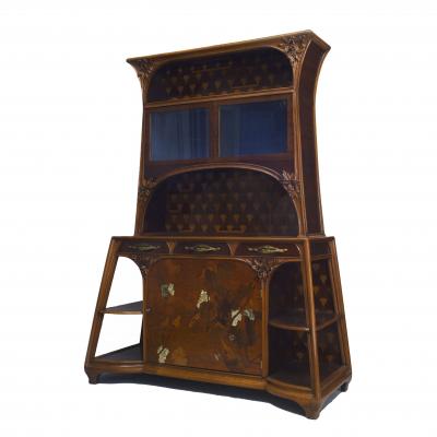 French Art Nouveau Mahogany and Walnut Cupboard