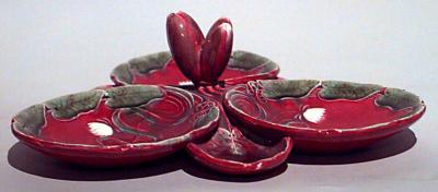 French Art Nouveau Majolica porcelain red and green centerpiece