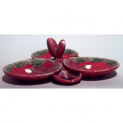 French Art Nouveau Majolica porcelain red and green centerpiece