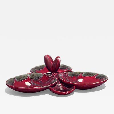 French Art Nouveau Majolica porcelain red and green centerpiece
