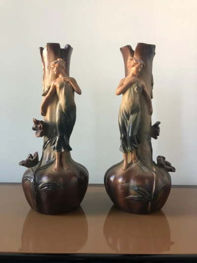 French Art Nouveau Pair of Large Terracotta Vases circa 1910