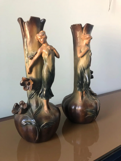 French Art Nouveau Pair of Large Terracotta Vases circa 1910