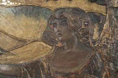 French Art Nouveau Polychromed Wall Plaque