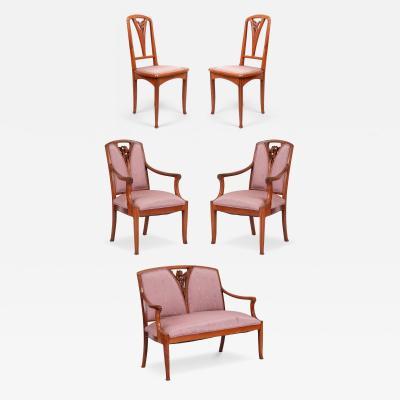 French Art Nouveau Purple Moire 5 Piece Living Room Set