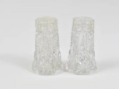 French Art Nouveau Salt Pepper Shakers Facetted Crystal Glass from the 1920s