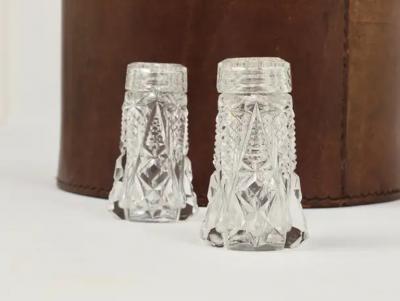 French Art Nouveau Salt Pepper Shakers Facetted Crystal Glass from the 1920s