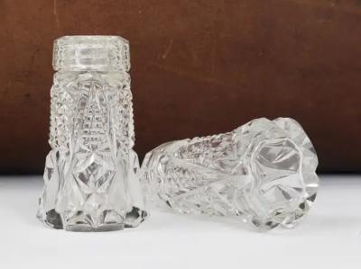 French Art Nouveau Salt Pepper Shakers Facetted Crystal Glass from the 1920s