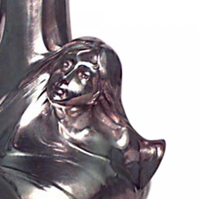 French Art Nouveau Sibeud Silver Plated Vase