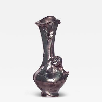 French Art Nouveau Sibeud Silver Plated Vase