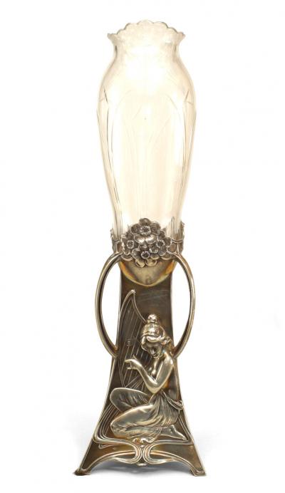 French Art Nouveau Silvered Metal Bud Vase