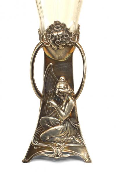 French Art Nouveau Silvered Metal Bud Vase