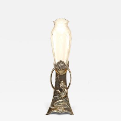 French Art Nouveau Silvered Metal Bud Vase