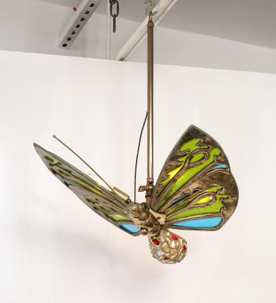 French Art Nouveau Stained Glass Butterfly Pendant