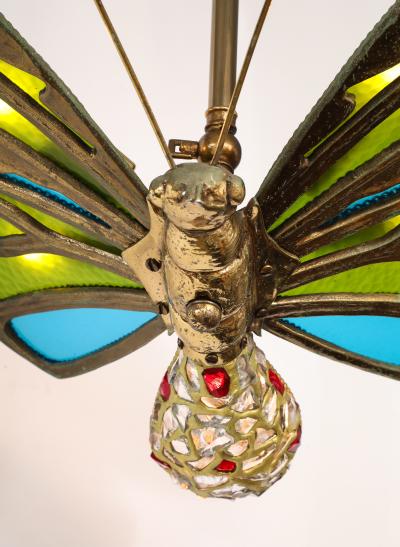 French Art Nouveau Stained Glass Butterfly Pendant