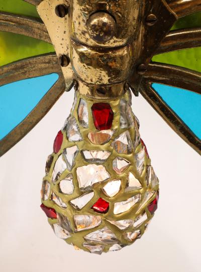 French Art Nouveau Stained Glass Butterfly Pendant