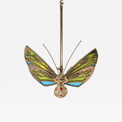 French Art Nouveau Stained Glass Butterfly Pendant