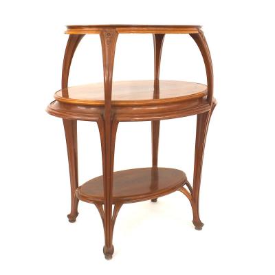 French Art Nouveau Walnut Three Tier Table