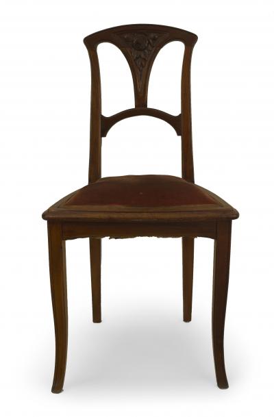 French Art Nouveau Walnut and Velvet Side Chair