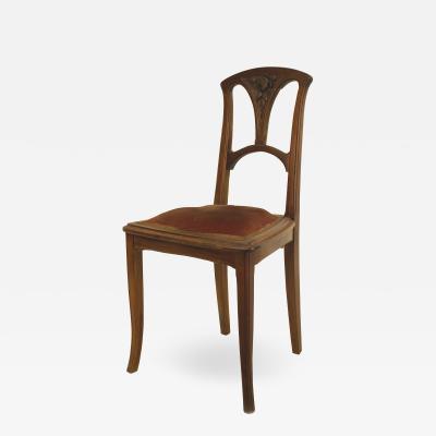 French Art Nouveau Walnut and Velvet Side Chair