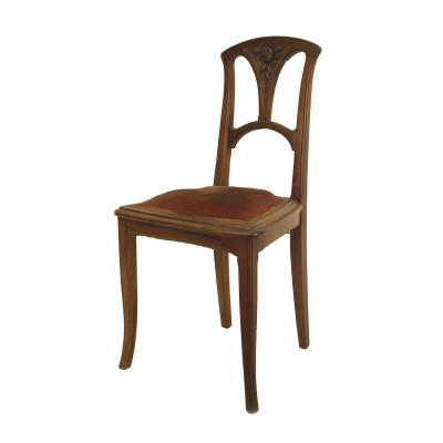 French Art Nouveau Walnut and Velvet Side Chair