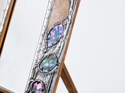 French Art Nouveau tin and amboyna burl vanity mirror 1910s