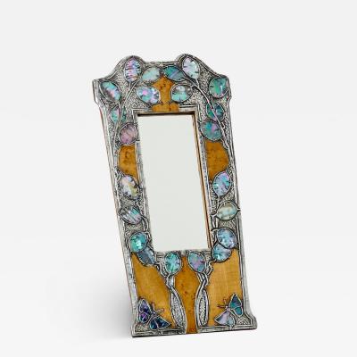 French Art Nouveau tin and amboyna burl vanity mirror 1910s